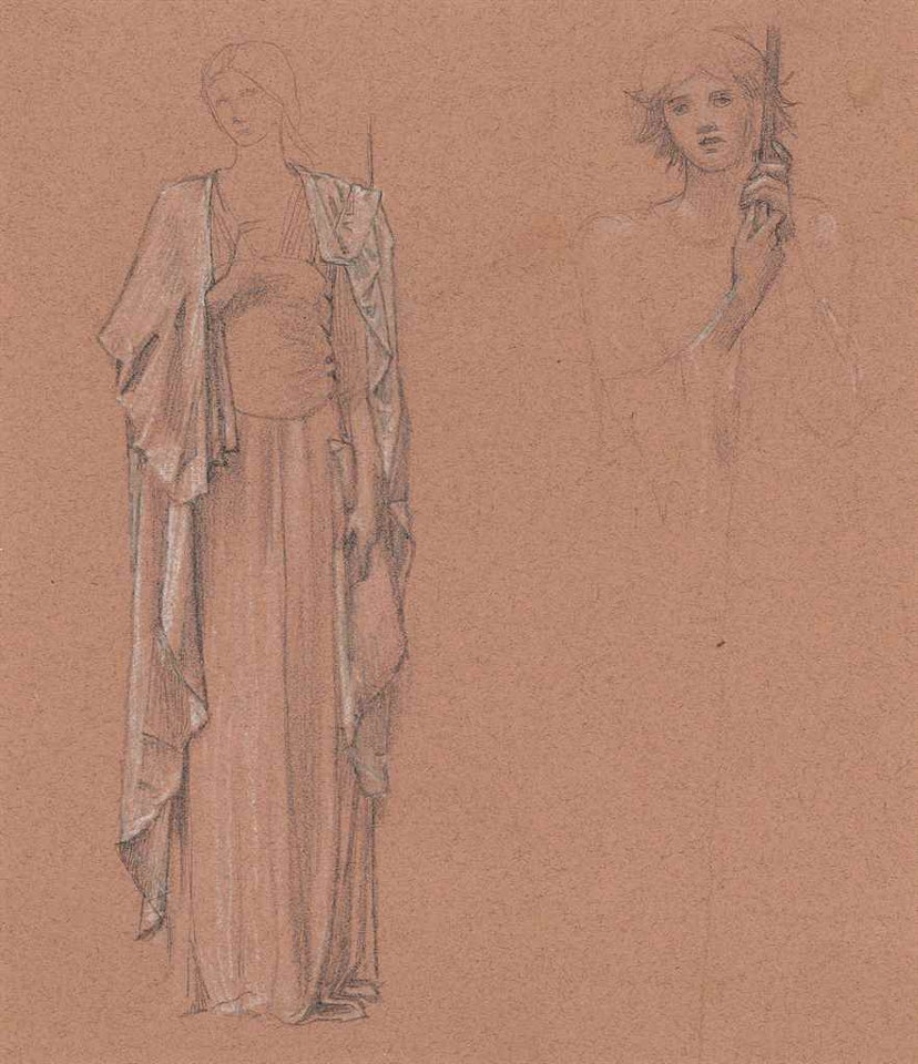 Studies of female figures for Angels in 'The Achievement of Sir Galahad accompanied by Sir Bors & Sir Perceval' tapestry by Edward Coley Burne-Jones