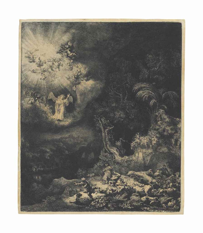 The Angel appearing to the Shepherds by Attributed to Rembrandt Harmensz van Rijn