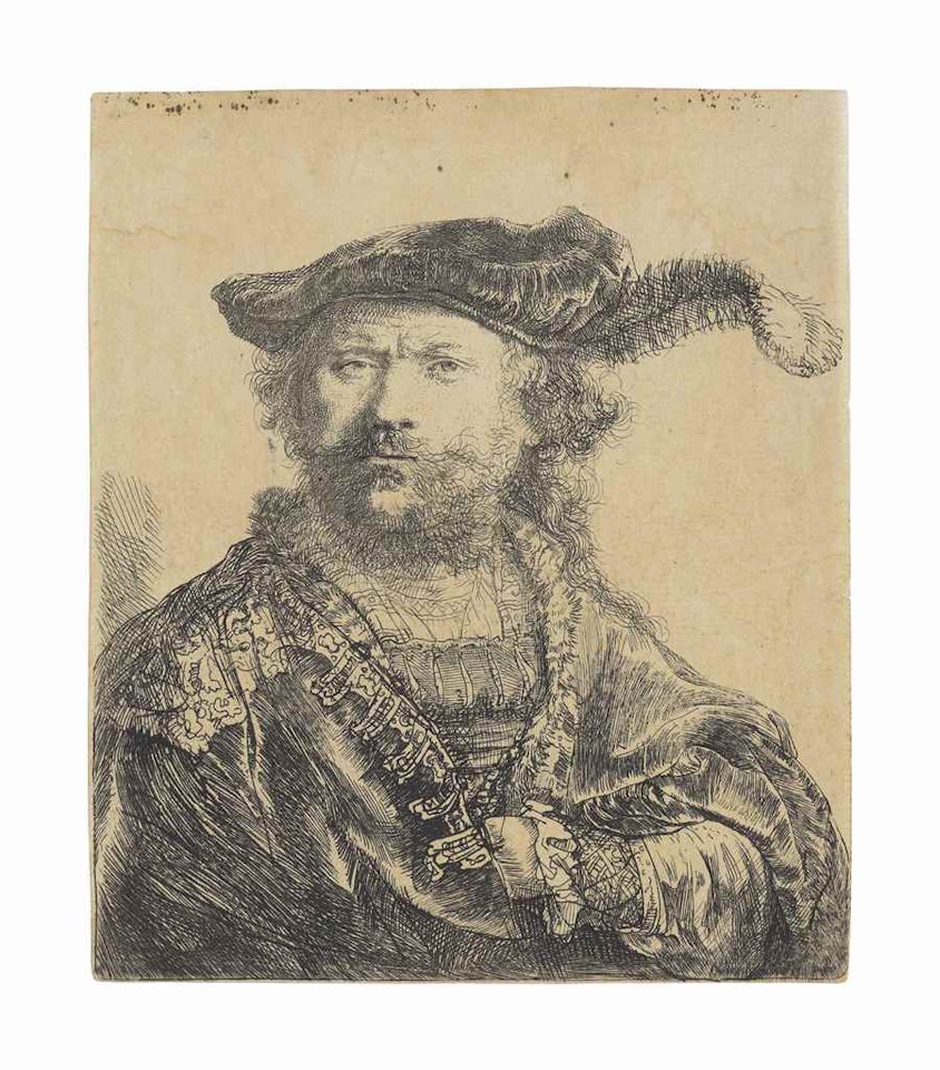 Self-Portrait in a Velvet Cap with Plume by Attributed to Rembrandt Harmensz van Rijn
