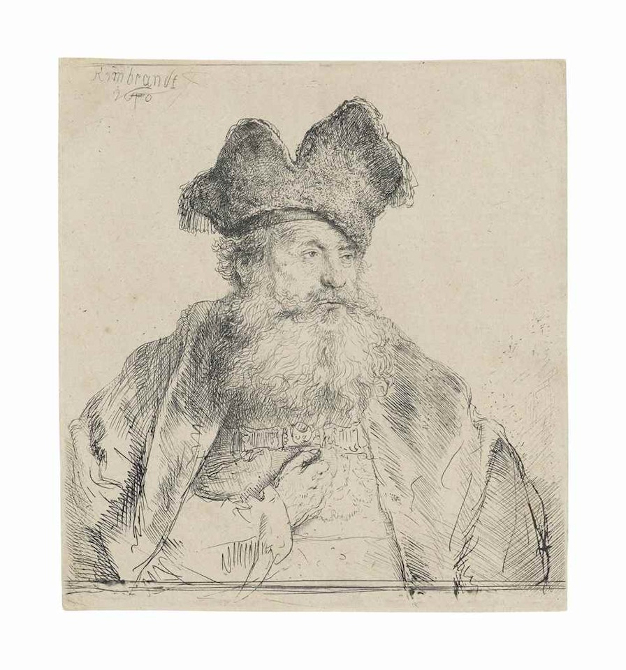 An old Man with a divided Fur Cap by Attributed to Rembrandt Harmensz van Rijn
