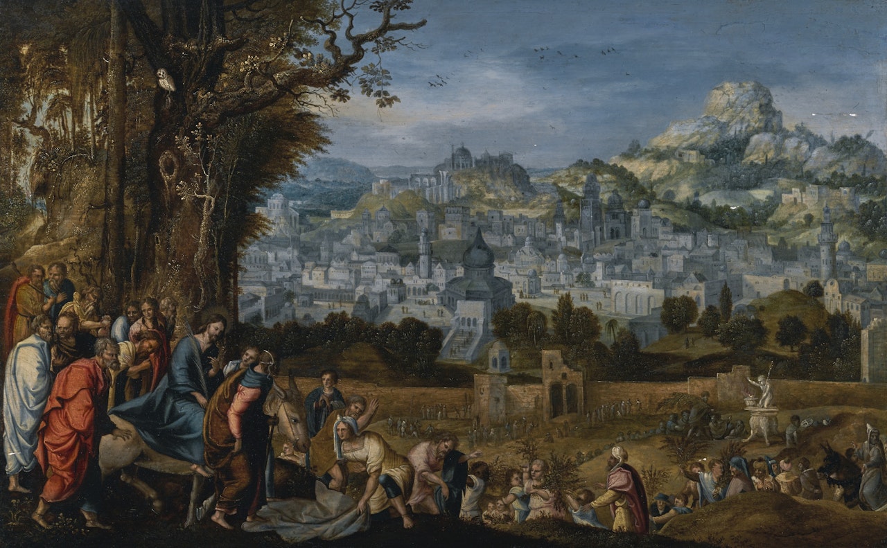 LANDSCAPE WITH CHRIST'S ENTRY INTO JERUSALEM by Netherlandish School