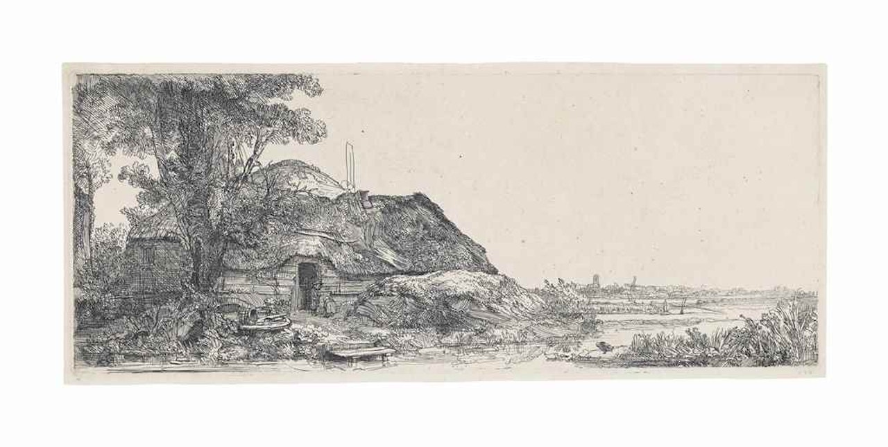 Landscape with a Cottage and a large Tree by Attributed to Rembrandt Harmensz van Rijn