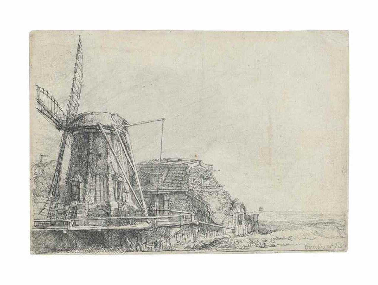 The Windmill by Attributed to Rembrandt Harmensz van Rijn