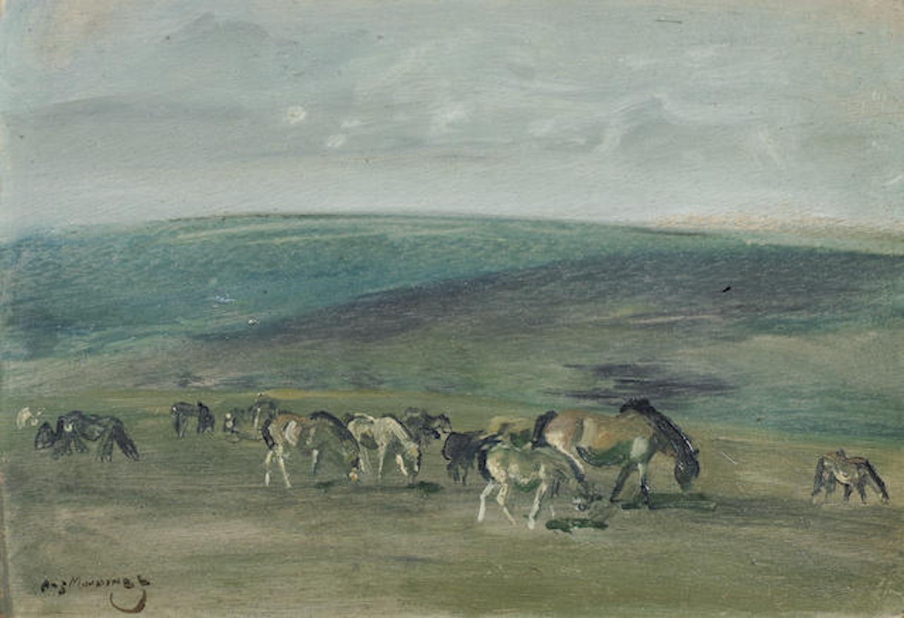Ponies grazing on Exmoor by Alfred James Munnings