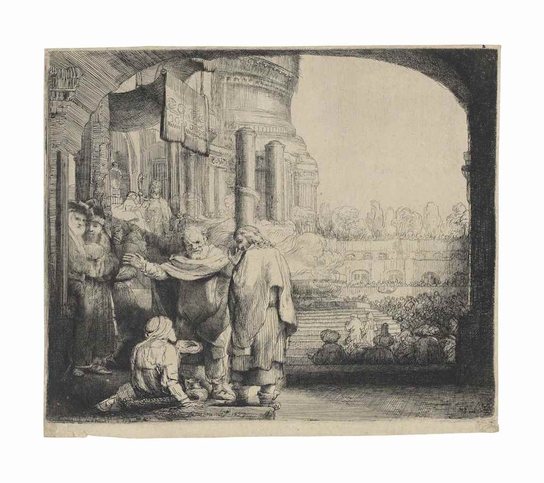 Peter and John healing the Cripple at the Gate of the Temple by Attributed to Rembrandt Harmensz van Rijn