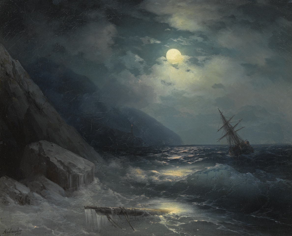 MOONLIT LANDSCAPE WITH A SHIP by Ivan Konstantinovich Aivazovsky