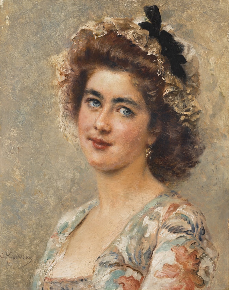 PORTRAIT OF A GIRL WEARING A CAP by Konstantin Makovsky