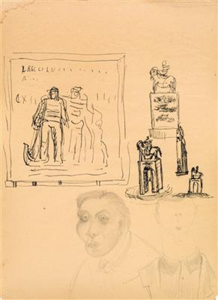 Bas-relief studies "La Bolsa de comercio", for equestrian monuments and caricatures by Lucio Fontana