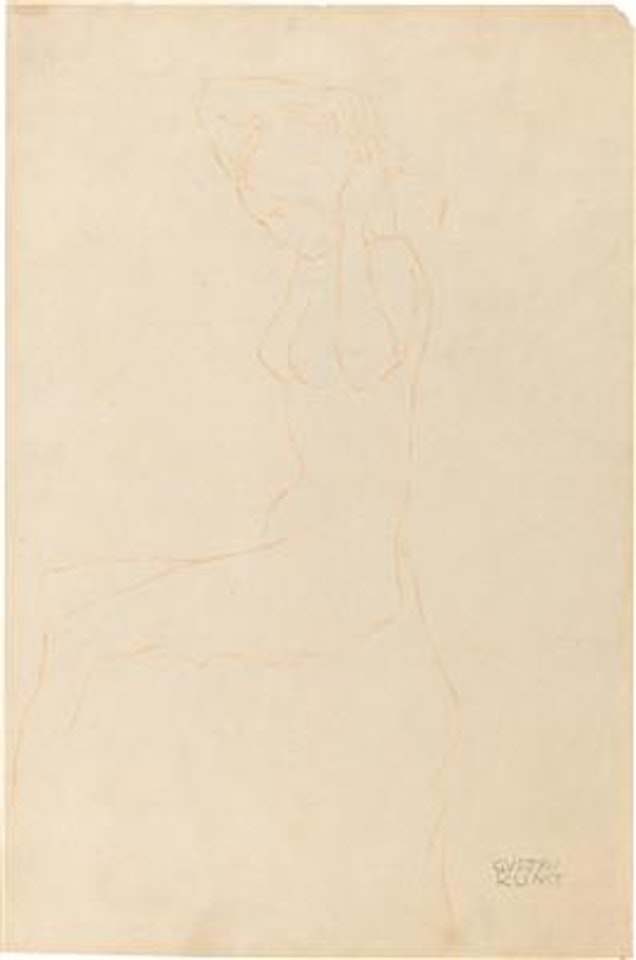 Seated nude turned to the left, with hands to her head by Gustav Klimt