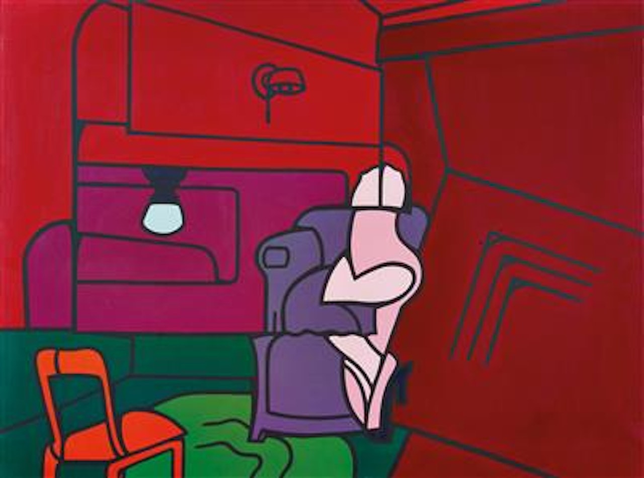 Interior with woman figure and armchair by Valerio Adami