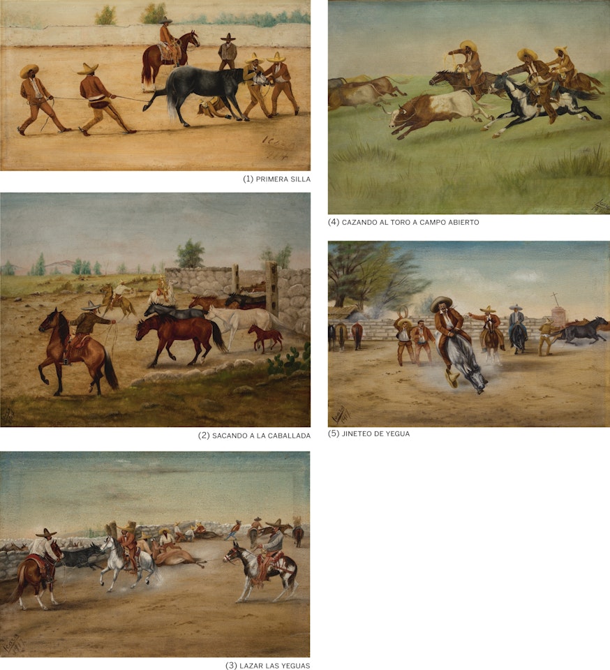 FIVE WORKS: PRIMERA SILLA, SACANDO A LA CABALLADA, LAZAR LAS YEGUAS, CAZANDO... by Ernesto Icaza