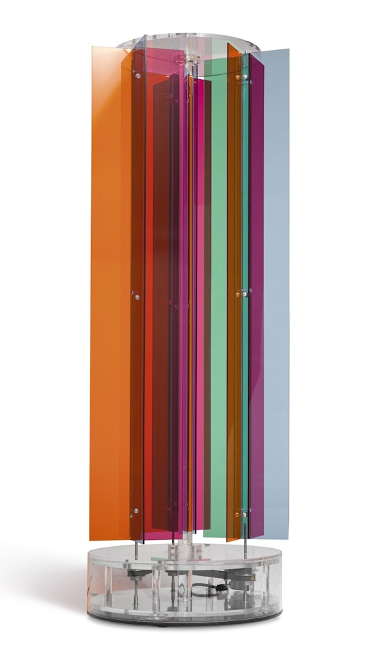 TRANSCHROMIE MÉCHANIQUE ALÉATOIRE CYLINDRIQUE  by Carlos Cruz-Diez