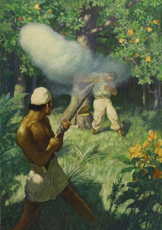 THE CHIEF RAISED HIS MUSKET AND FIRED (THE ASSASSINATION OF FLETCHER CHRISTIAN) by Newell Convers Wyeth