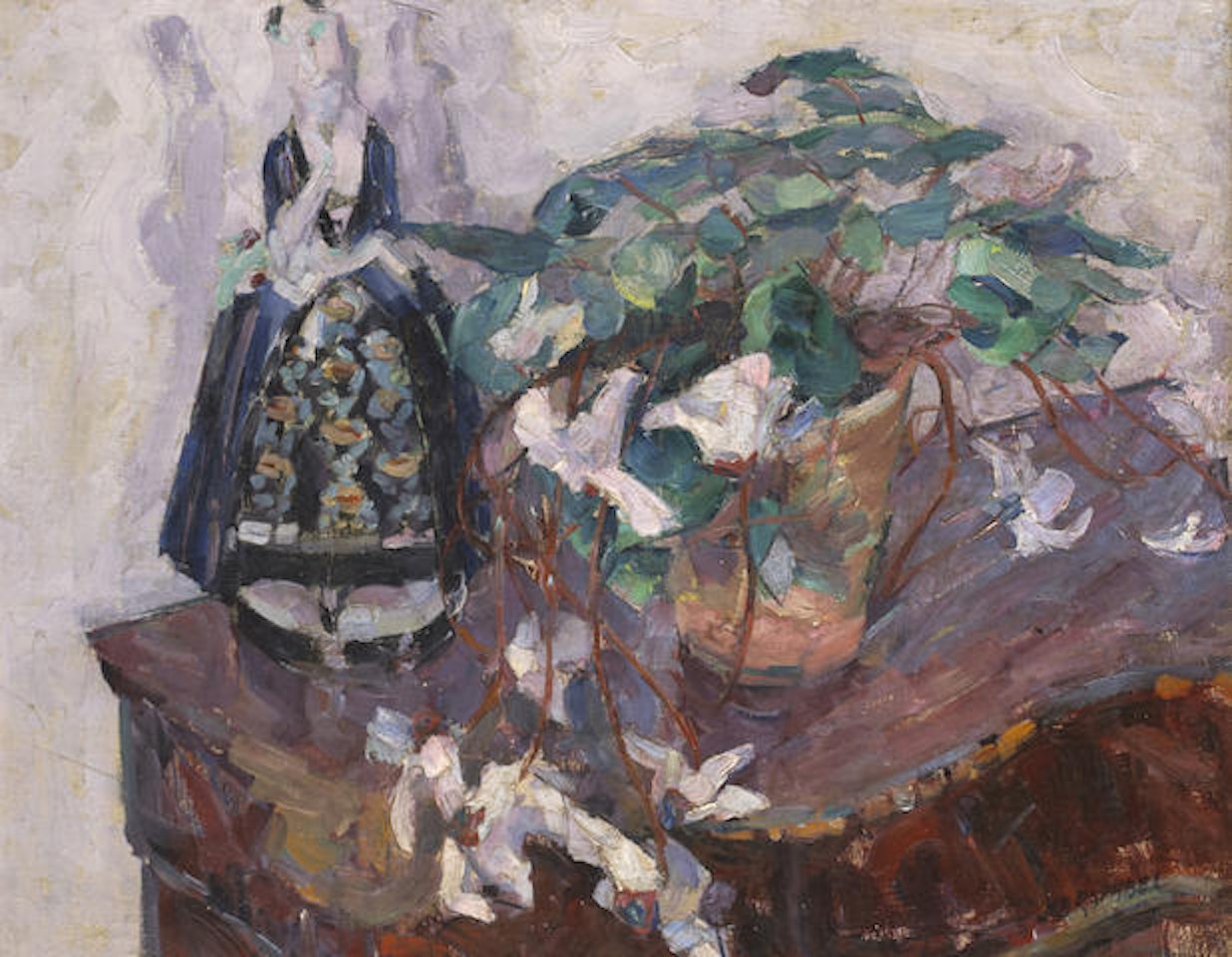 Still life with figurine and flowers by Joseph Raphael