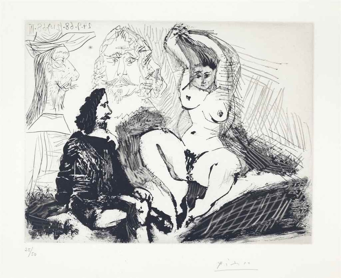 Homme assis auprès d'une Femme se coiffant, from La Série 347 by Pablo Picasso