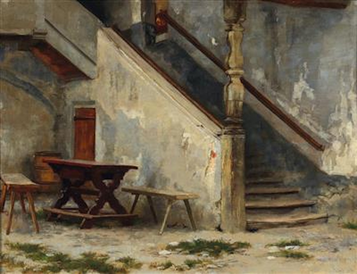House Entrance with Stairs by Franz von Defregger