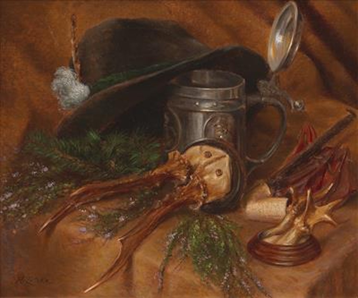 Hunting Still Life with Deer Antlers by Hans Zatzka