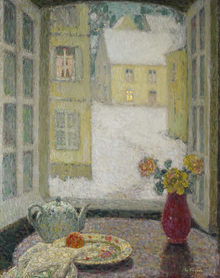 LA TABLE DEVANT LA FENÊTRE, NEIGE by Henri Le Sidaner