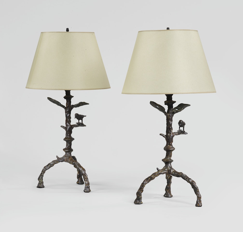 LAMPE AUX FEUILLES ET OISEAUX (A PAIR) by Diego Giacometti