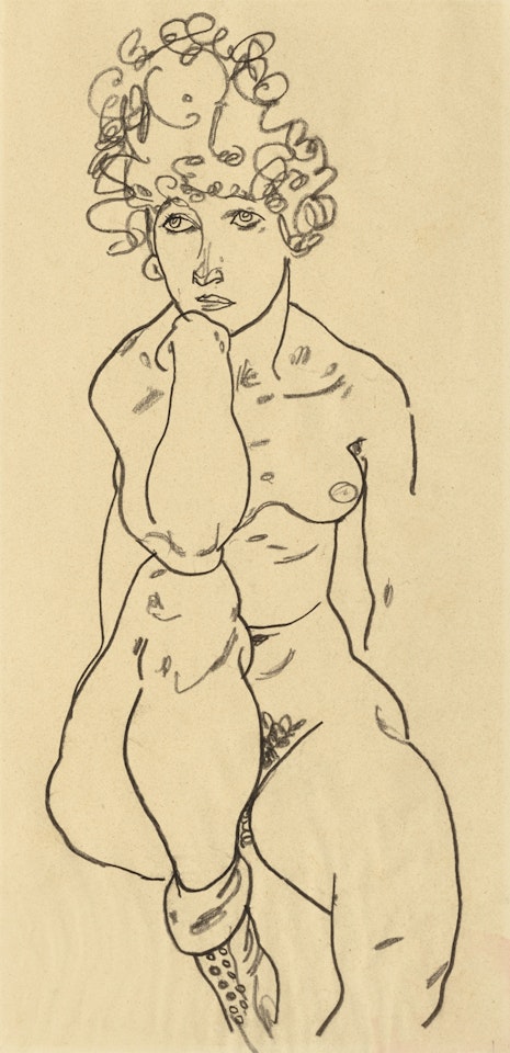 SITZENDER AKT VON VORN (SEATED NUDE, FRONT VIEW) by Egon Schiele