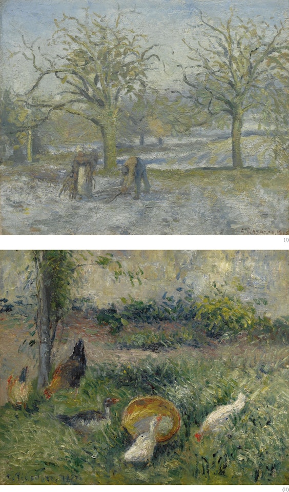 PAYAGE D'HIVER (I) & BASSE-COUR AVEC POULES ET CANARDS (II) (A DOUBLE-SIDED WORK) by Camille Pissarro