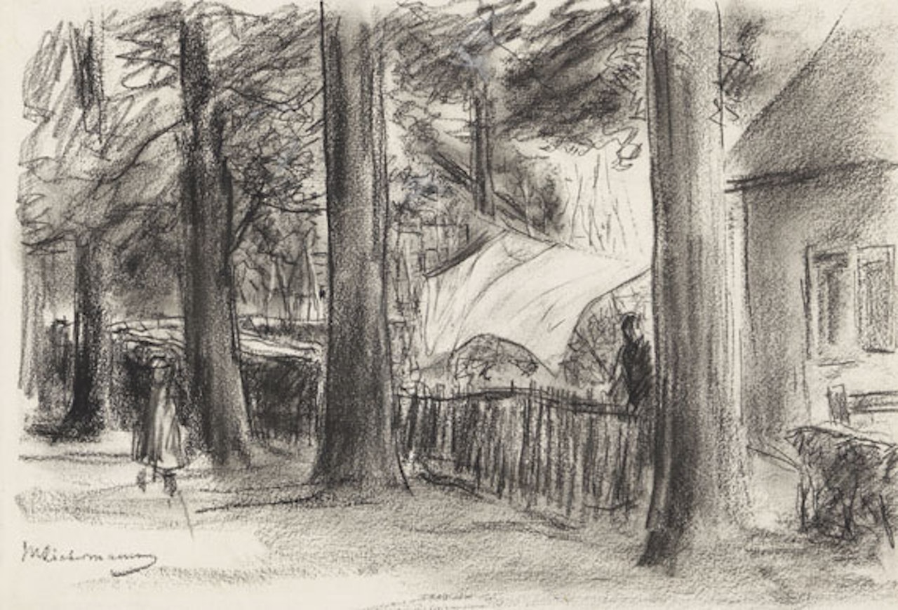 Dorfstraße mit alten Bäumen by Max Liebermann