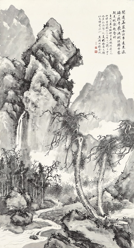 SCHOLAR APPRECIATING WATERFALL by Jin Cheng