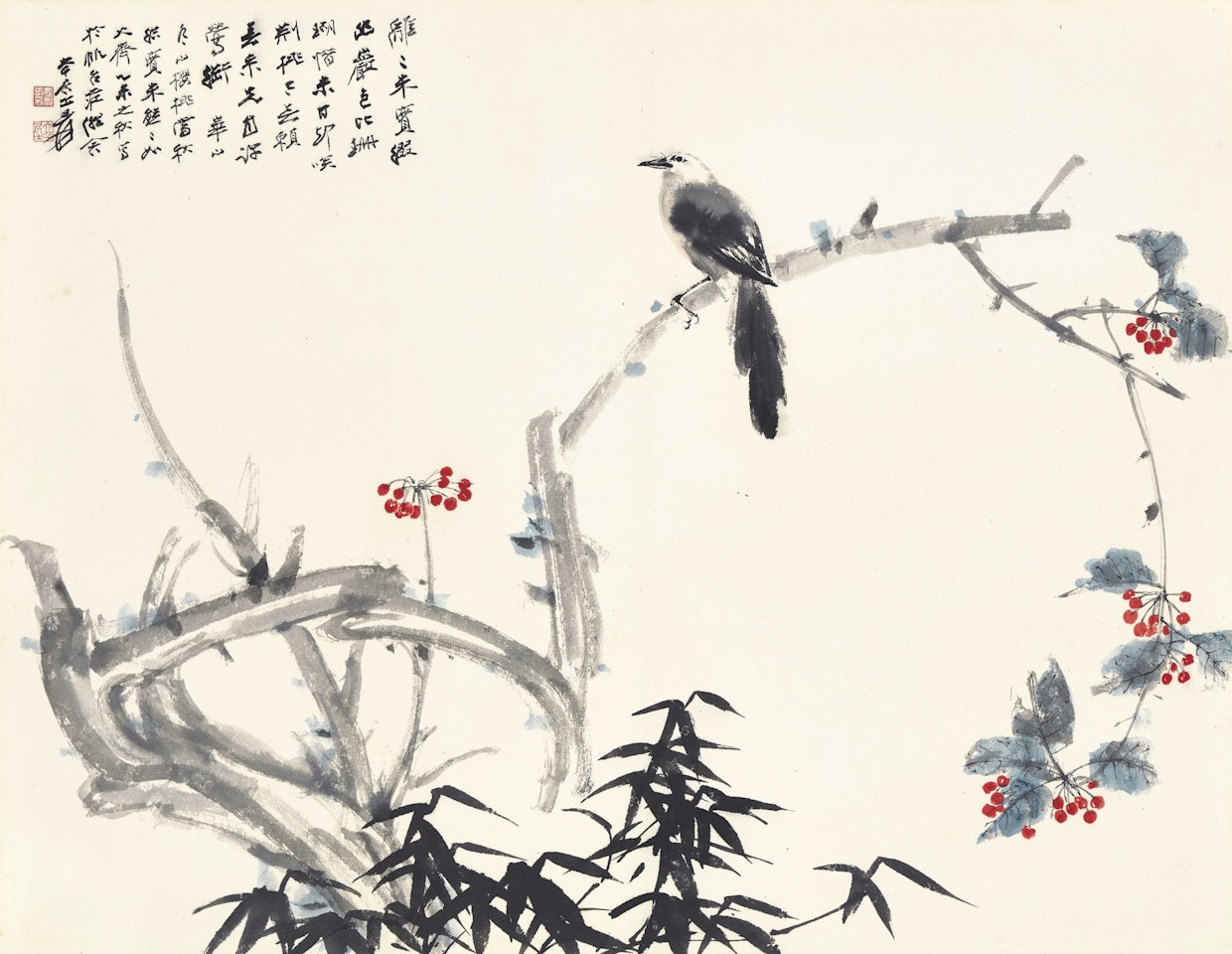 BIRD ON CHERRY BRANCH by Zhang Daqian