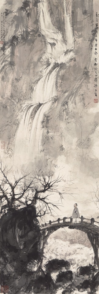 SCHOLAR APPRECIATING WATERFALL by Fu Baoshi