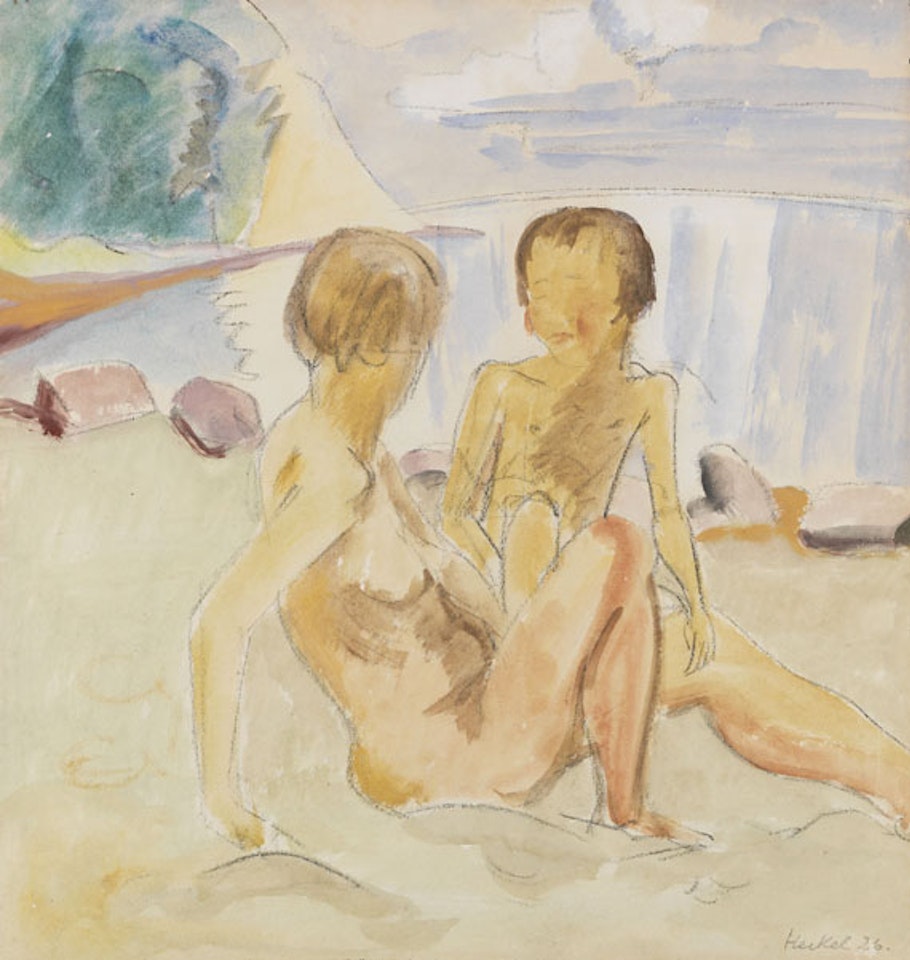 Frau und Kind am Strand by Erich Heckel