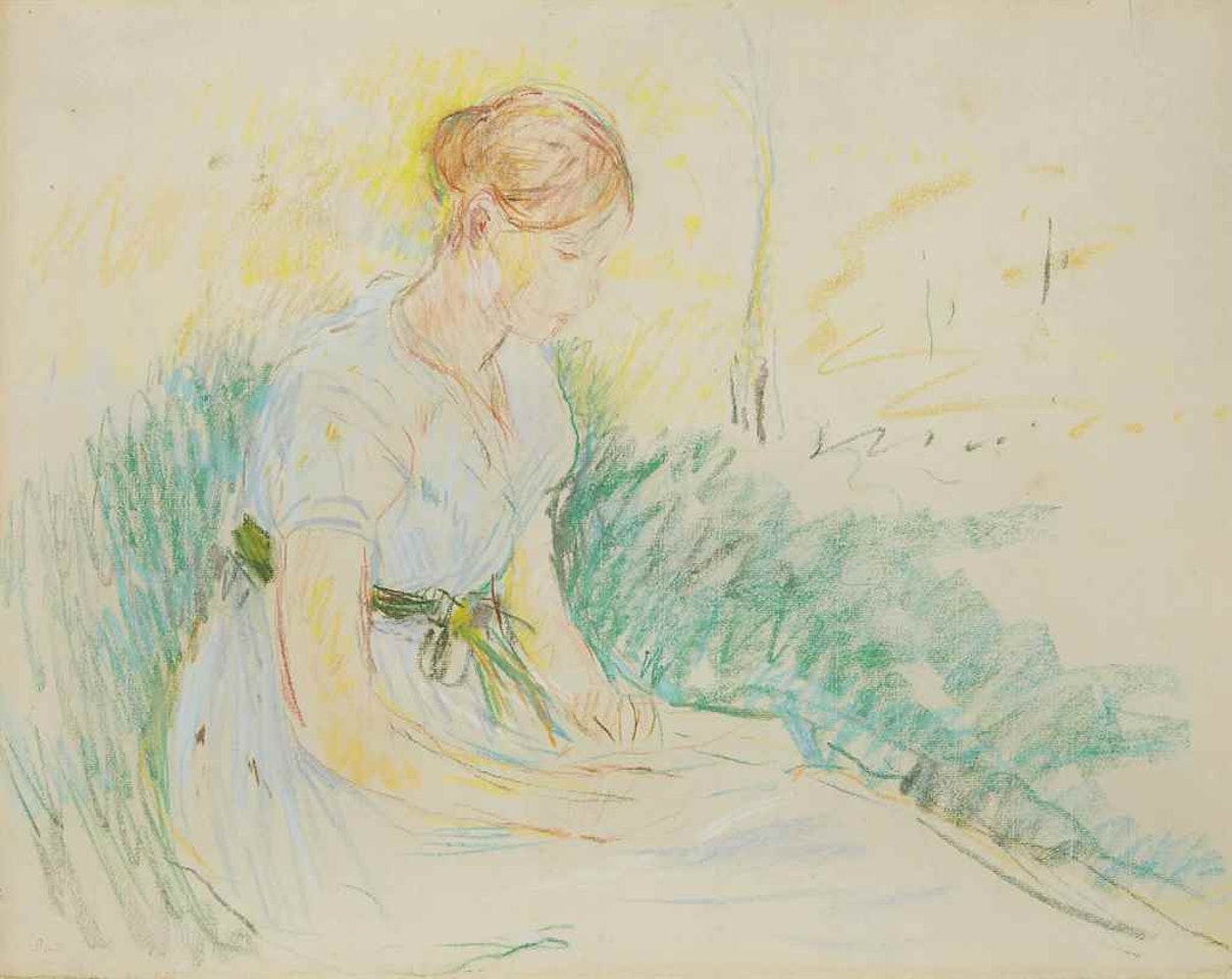 Jeune fille assise dans la prairie by Berthe Morisot