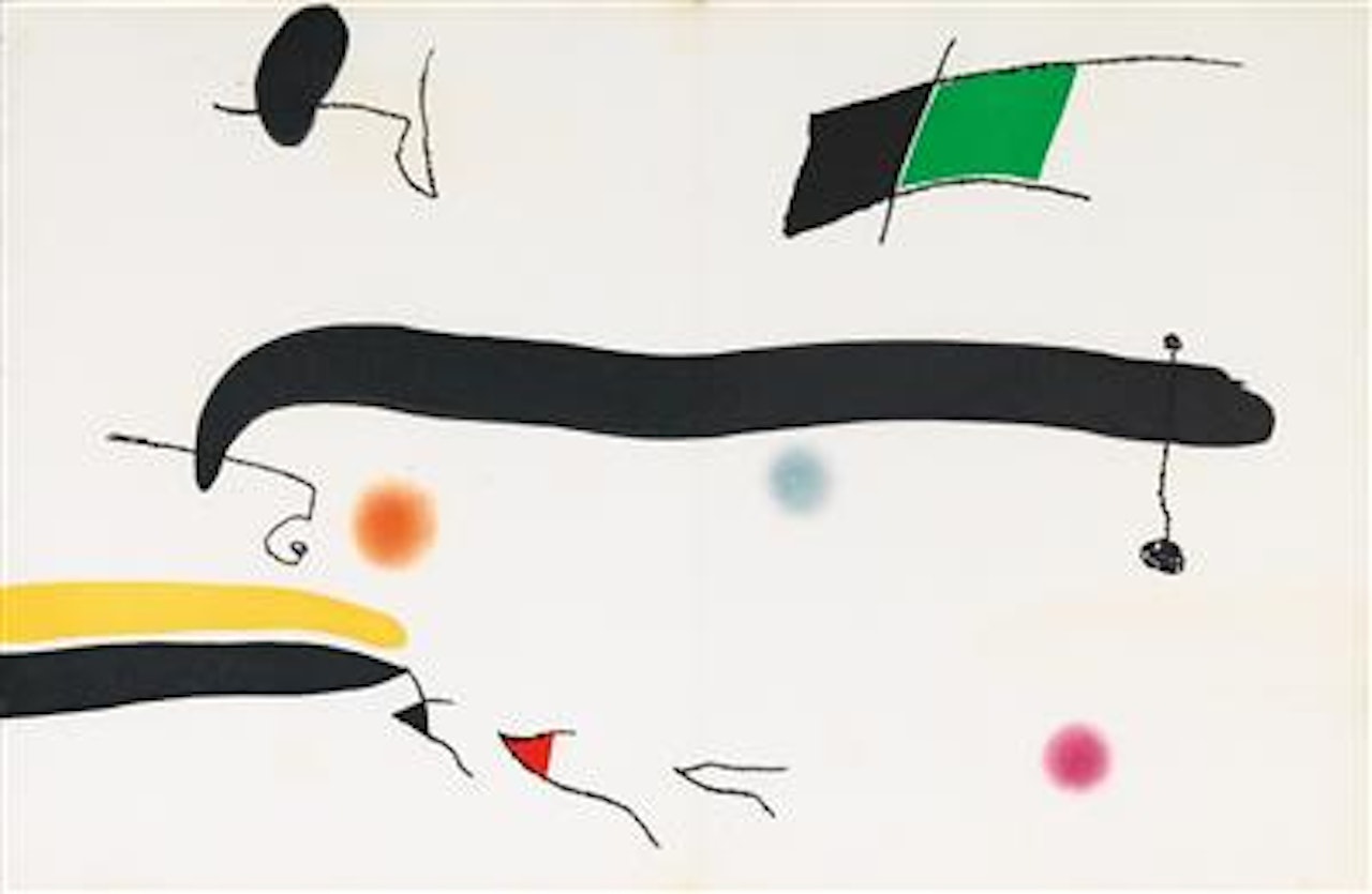 Le Marteau sans Maitre, 1976, portfolio with 23 etchings in colour with poems by René Char (without the 3 additional sheets), 8 of which on double sheet (sheet-size images), plate size 28 x 22.5 cm, sheet size 44 x 33.8 cm and 44 x 66.5 cm by Joan Miró