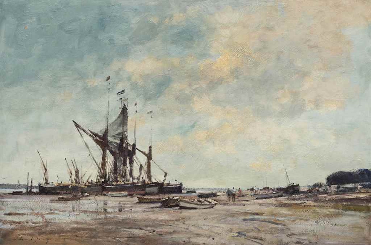 Spritsail barges at low water, Pin Mill by Edward Seago