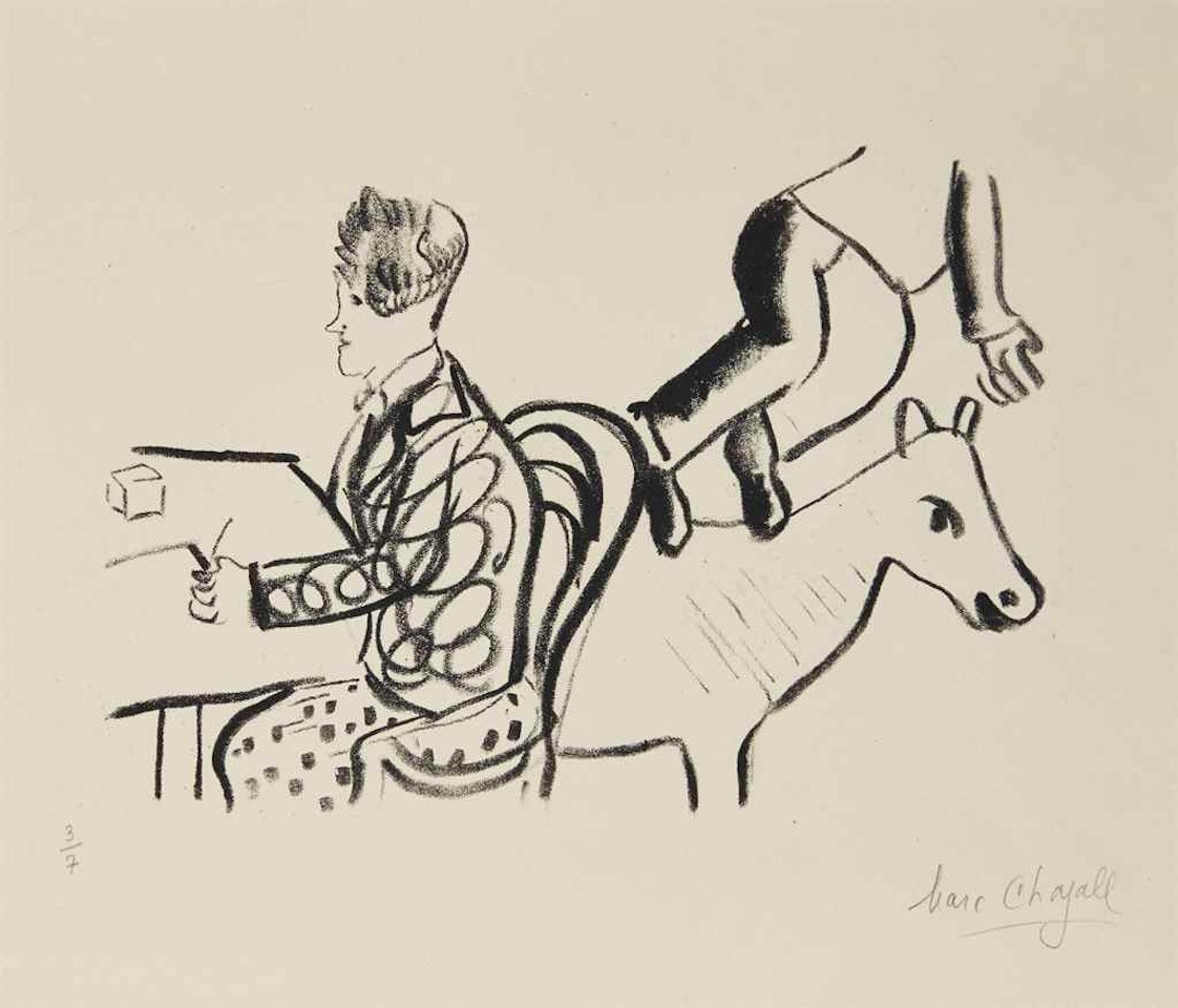 A Table, Homme assis et Animal by Marc Chagall