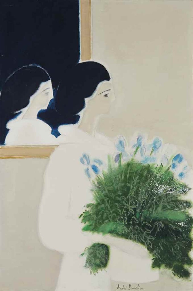 Femme au bouquet de fleurs by André Brasilier