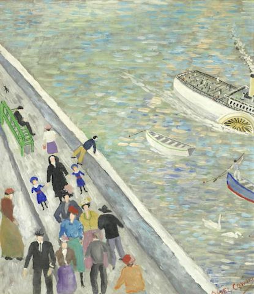 Blue harbour with paddle steamer by Noel Coward