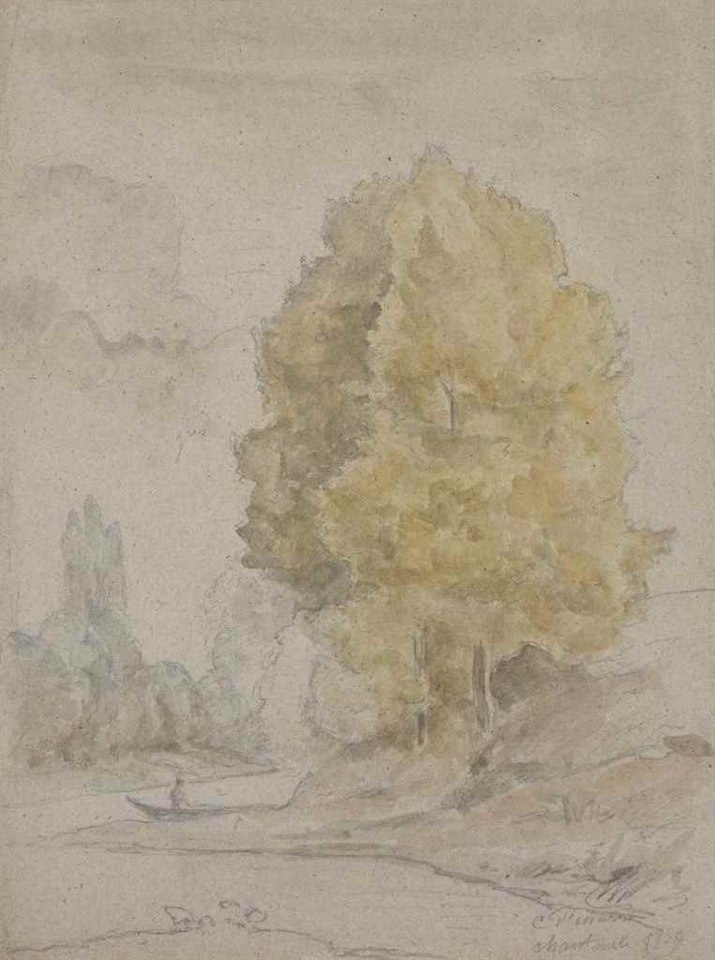 Arbres au bord d'une rivière by Camille Pissarro