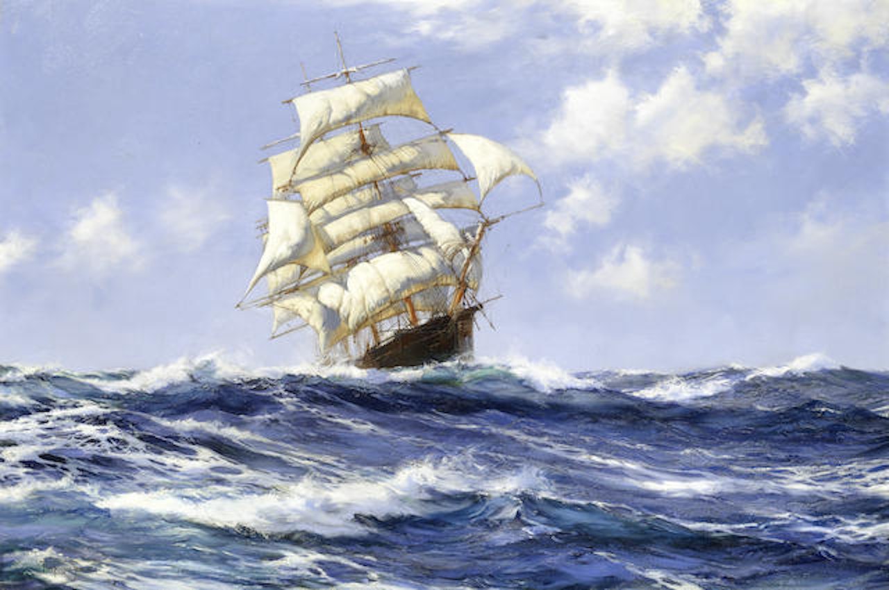 The beautiful Melbourne clipper Oberon running for home before the wind by Montague Dawson