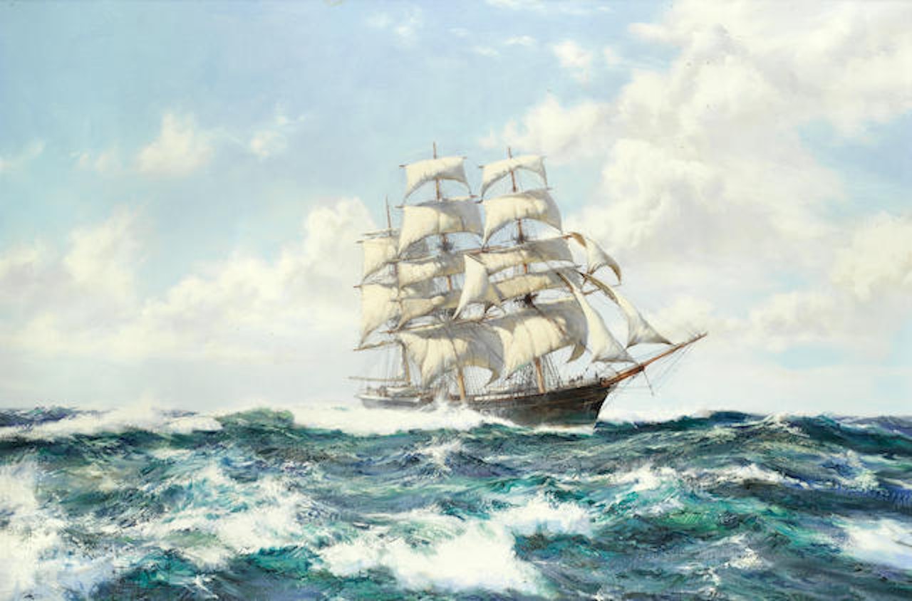 The composite clipper Shun Lee bowling along in a stiff breeze by Montague Dawson
