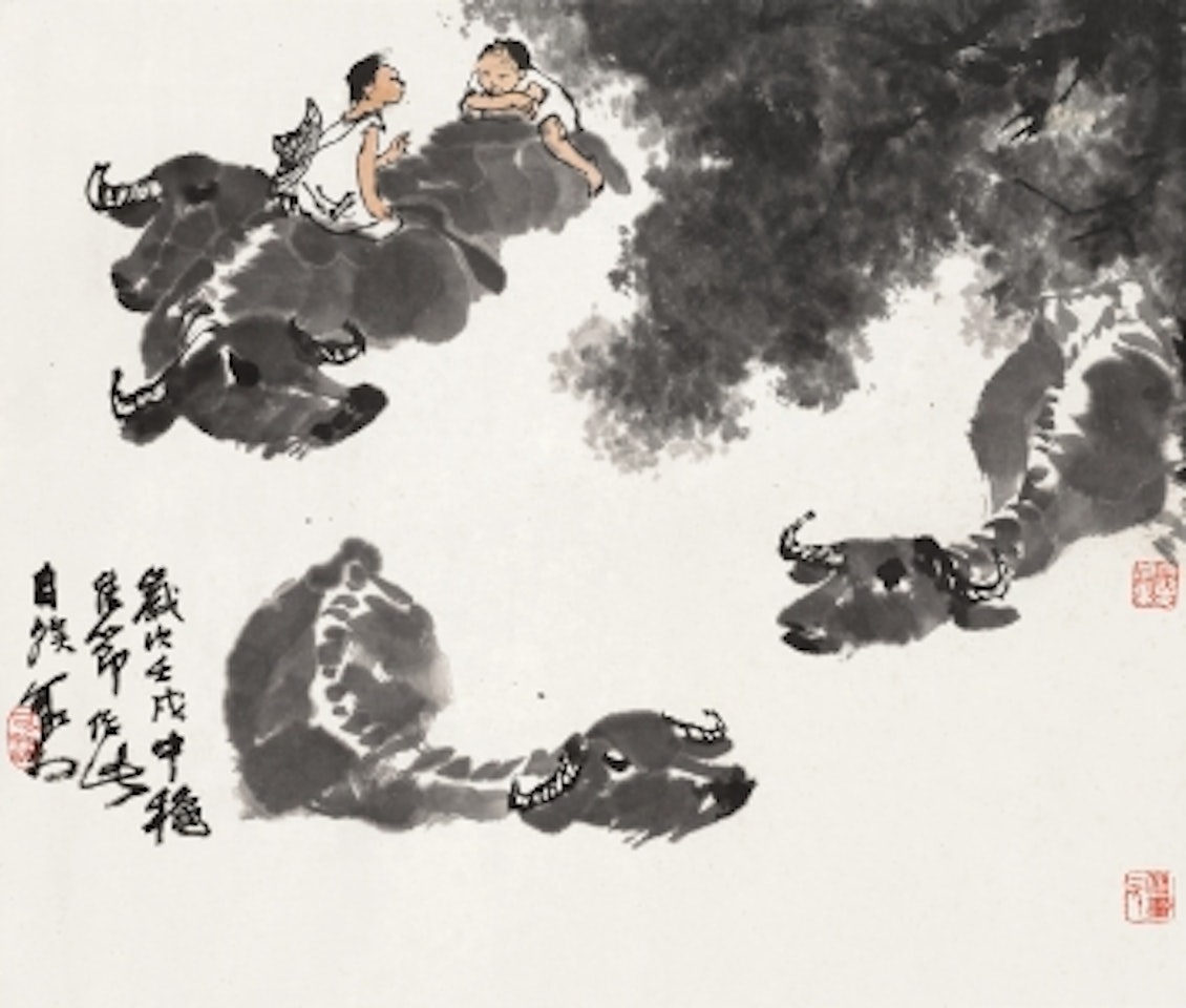 SHEPhERD BOY AND COWS by Li Keran