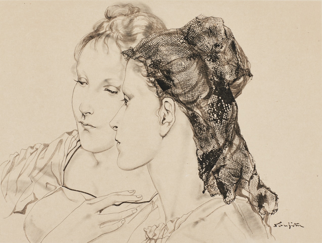 FEMMES À LA MANTILLE by Leonard Tsuguharu Foujita