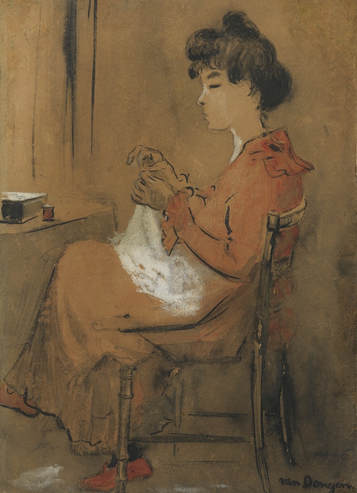 FEMME ASSISE COUSANT by Kees van Dongen