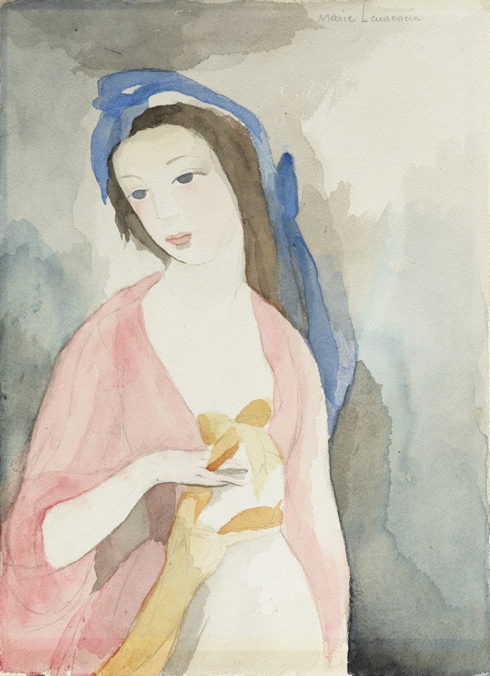 JEUNE FEMME À LA ROBE ROSE by Marie Laurencin