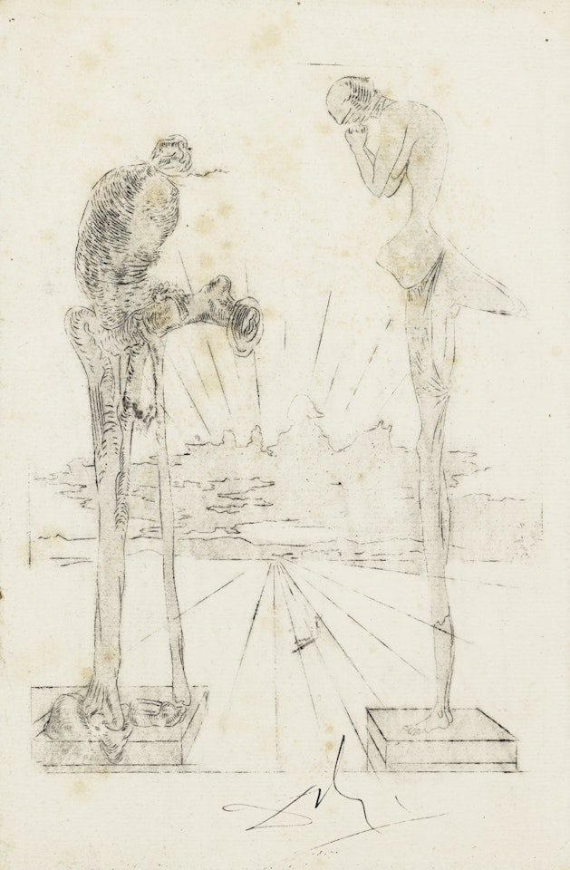 L'ANGÃLUS DE MILLET AVEC SILHOUETTE DE NAPOLÃON, ÃPREUVE D'ESSAI RECTO ET VERSO POUR UNE ILLUSTRATION POUR L'OUVRAGE DE LAUTRÃAMONT LES CHANTS DE MALDOROR by Salvador Dali