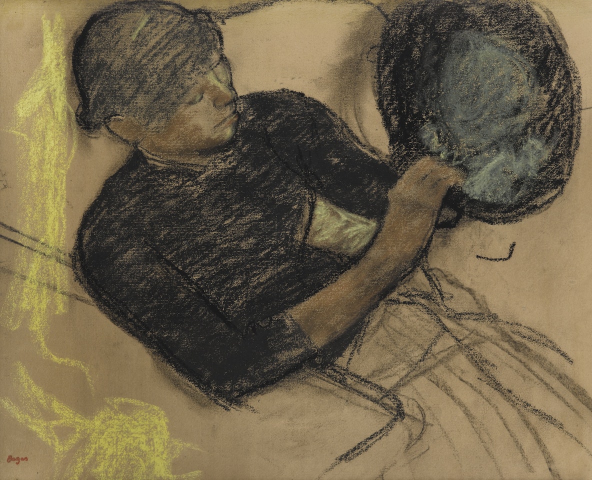 CHEZ LA MODISTE (MODISTE GARNISSANT UN CHAPEAU) by Edgar Degas