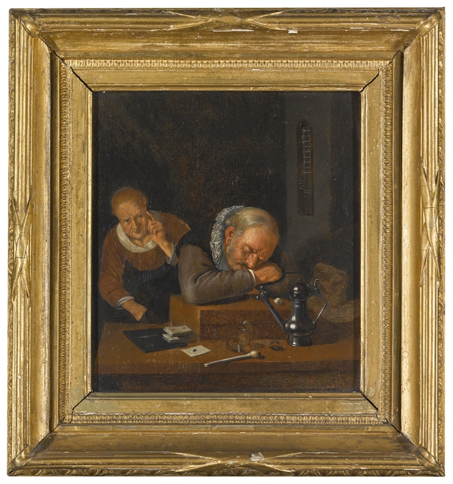 A WOMAN PICKING THE POCKET OF A SLEEPING GAMBLER by Dutch School