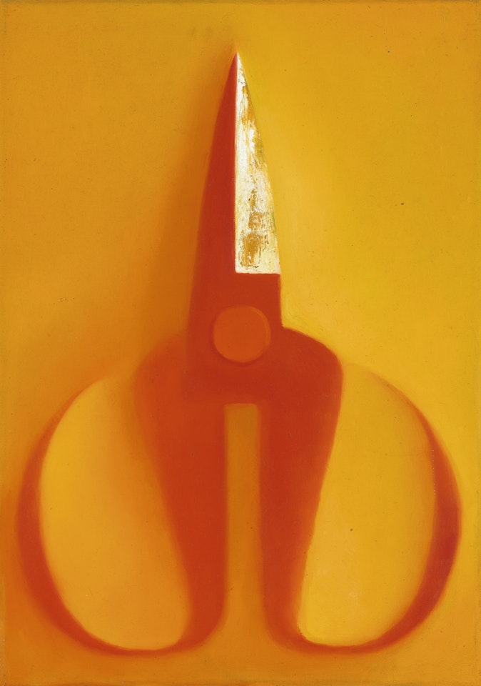 RED SCISSORS IN GOLD BACKGROUND by Mao Xuhui