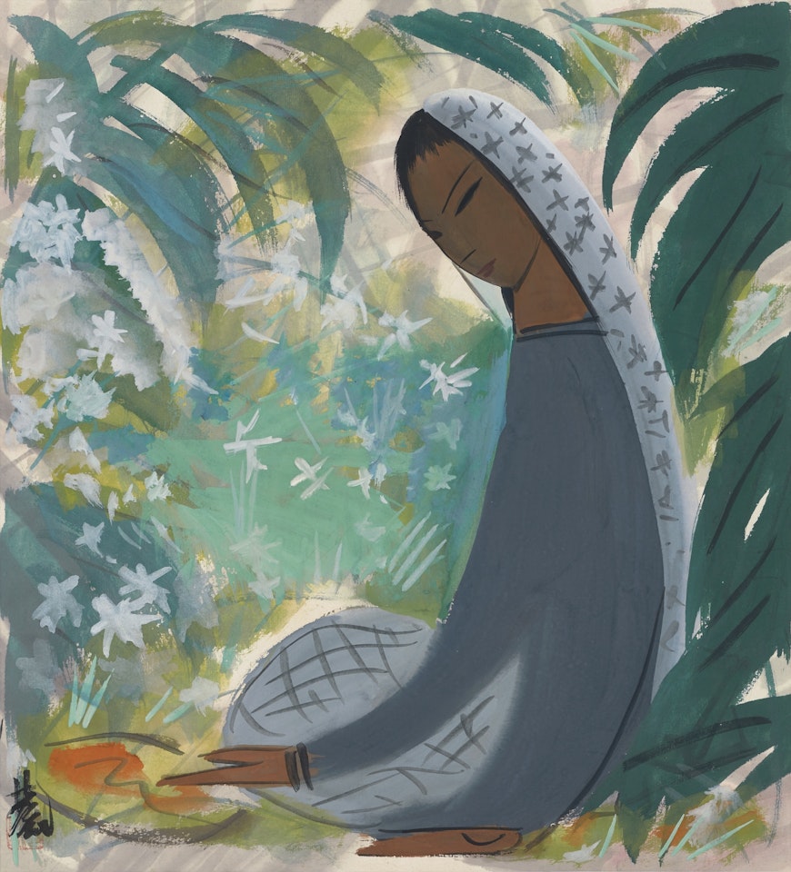 LADY RESTING IN THE GARDEN by Lin Fengmian