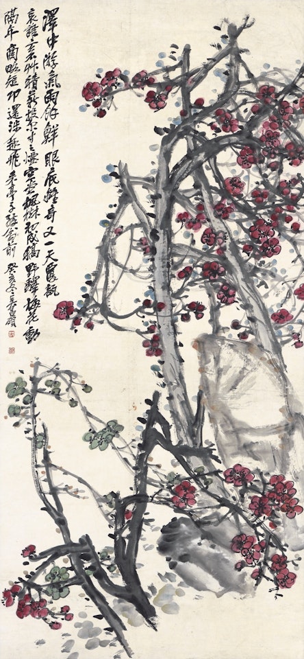 PLUM BLOSSOMS IN RED AND GREEN by Wu Changshuo