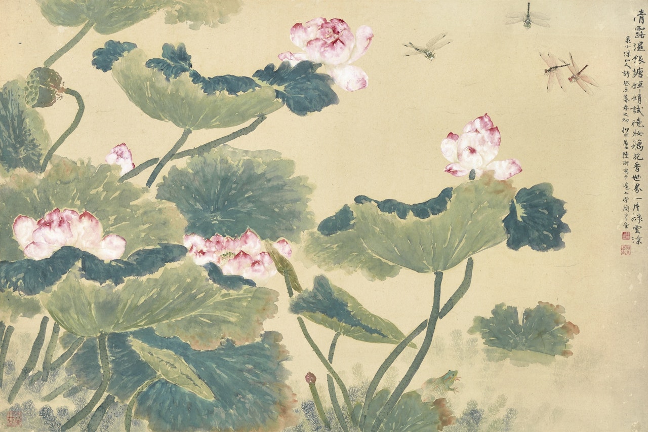 DRAGONFLIES IN LOTUS POND by Lu Yifei